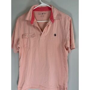 Southern Proper Mens Peach Cotton Short Sleeve Polo Shirt Pink Collar Small